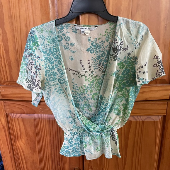 Zara Tops - Zara Woman/100 % Silk Green and White Wrap Peplum Blouse